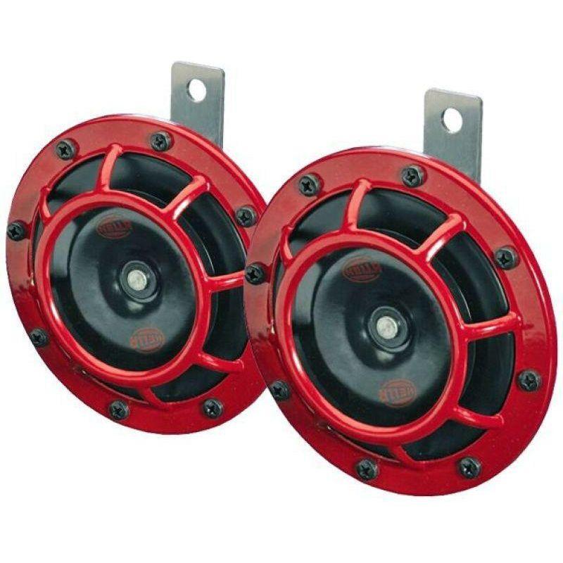 Hella Supertone Horn Kit 12V 300/500HZ Red (003399803 = 003399801)-tuningsupply.com