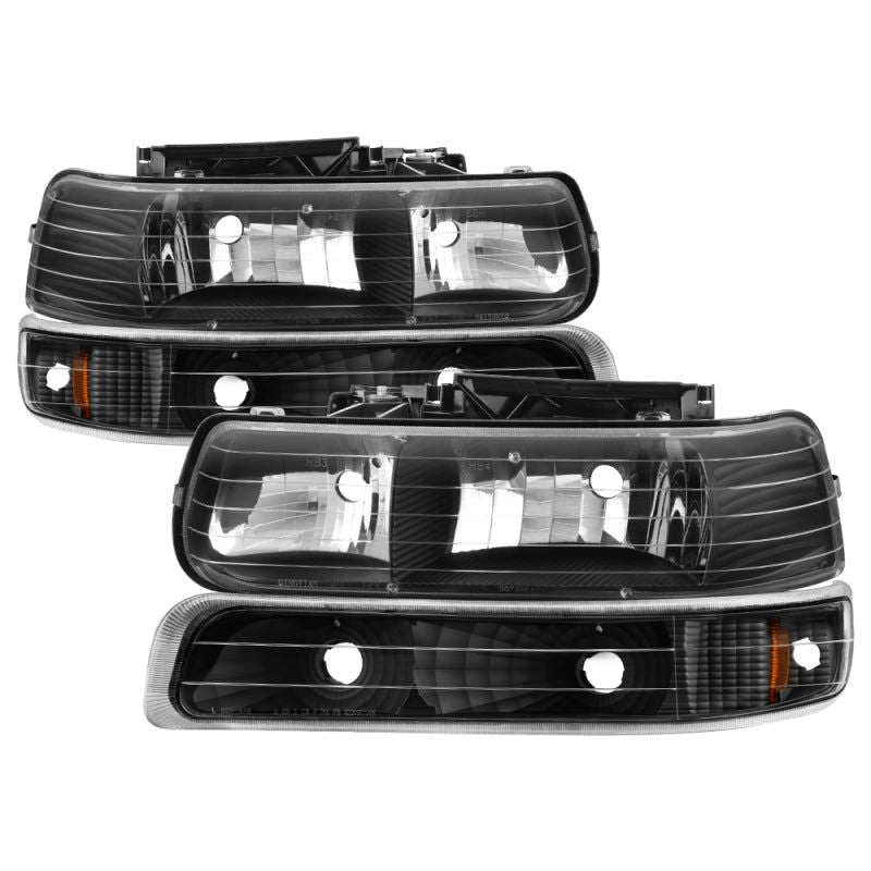 Xtune Chevy TahOE 00-06 Amber Crystal Headlights w/ Bumper Lights Black HD-JH-CSIL99-SET-AM-BK-Headlights-SPYDER-SPY5064219-SMINKpower Performance Parts