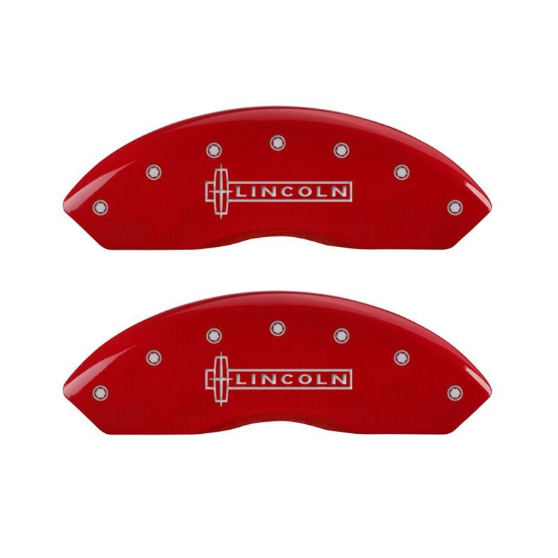 MGP 4 Caliper Covers Engraved Front Lincoln Engraved Rear MKZ Red finish silver ch-tuningsupply.com