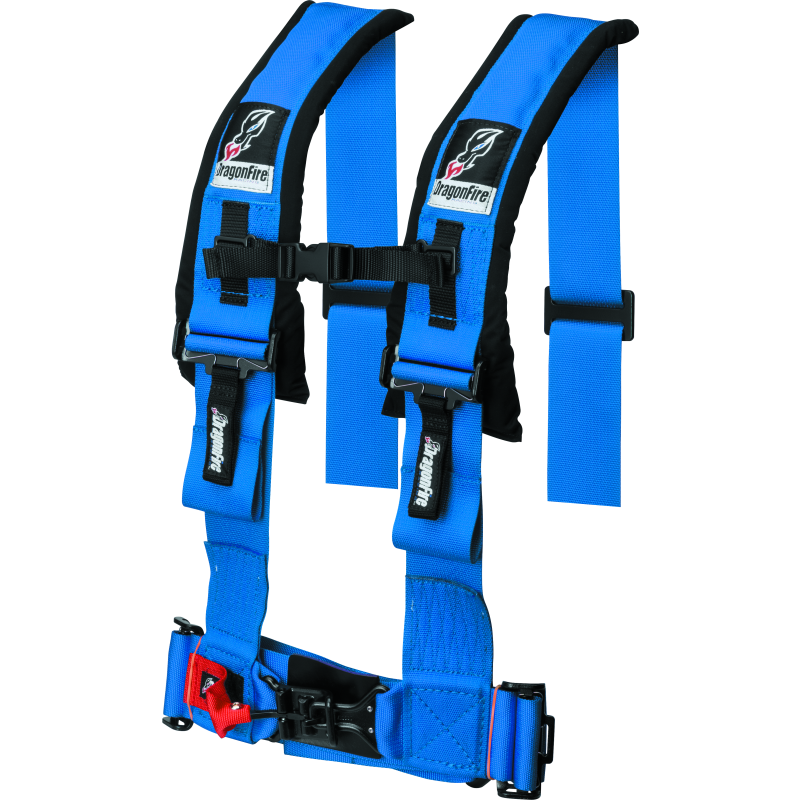 DragonFire Racing Harness- H-Style- 4-Point- 3in Buckle- Blue-tuningsupply.com