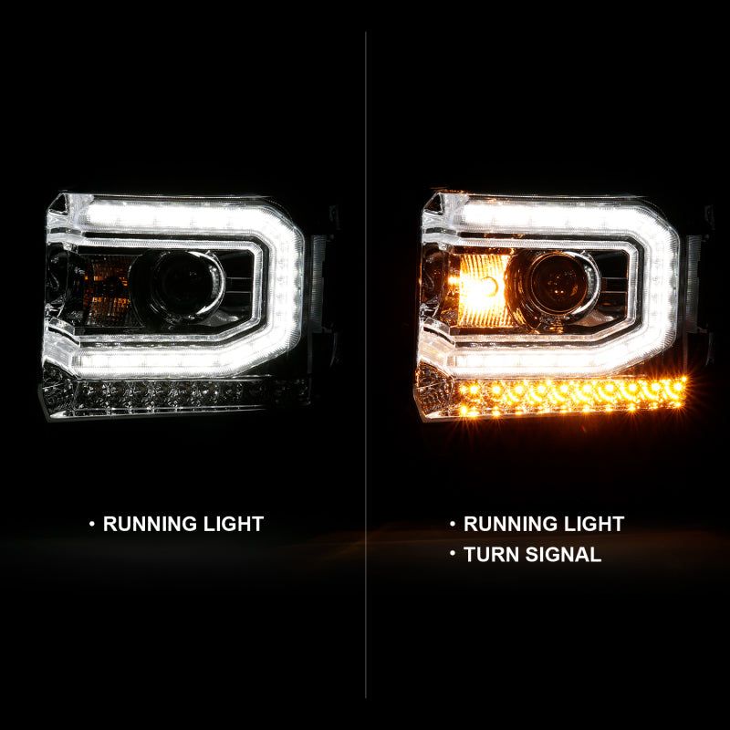 ANZO 2016-2019 Gmc Sierra 1500 Projector Headlight Plank Style Chrome w/ Sequential Amber Signal-tuningsupply.com