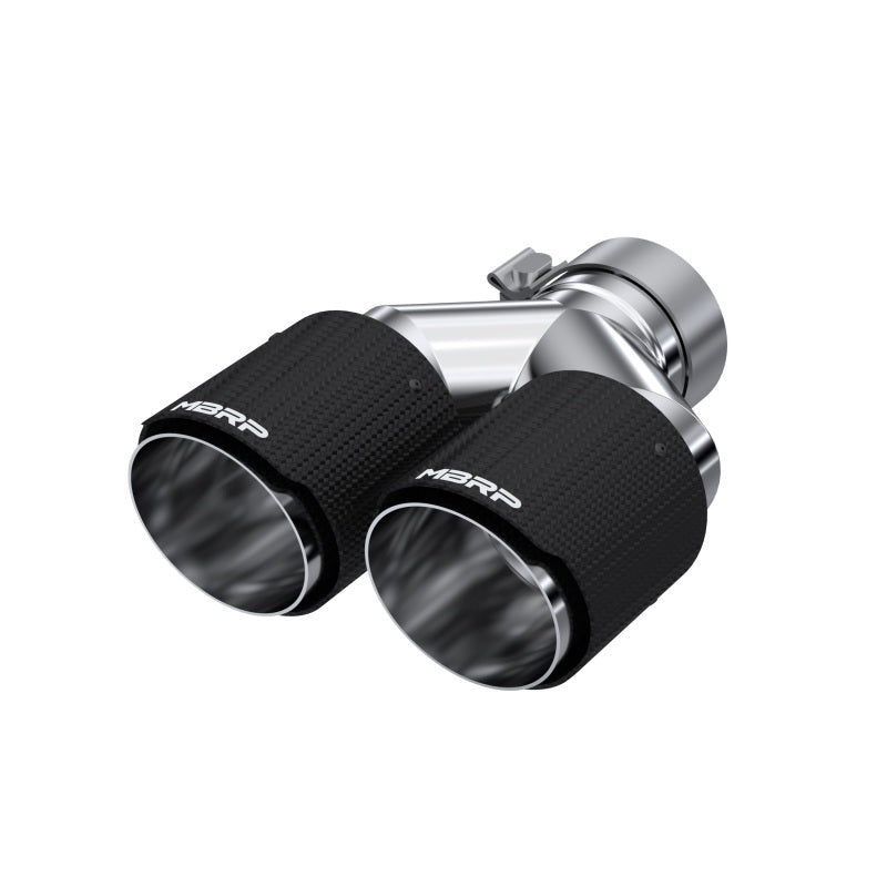 MBRP 3in ID / Dual 4in OD Out Staggered L 9.87in / R 9.37in Dual Wall Carbon Fiber Univ Exhaust Tip-tuningsupply.com