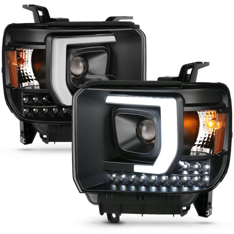 ANZO 2014-2015 Gmc Sierra 1500HD Projector Plank Style Headlight Black W/ Drl-tuningsupply.com