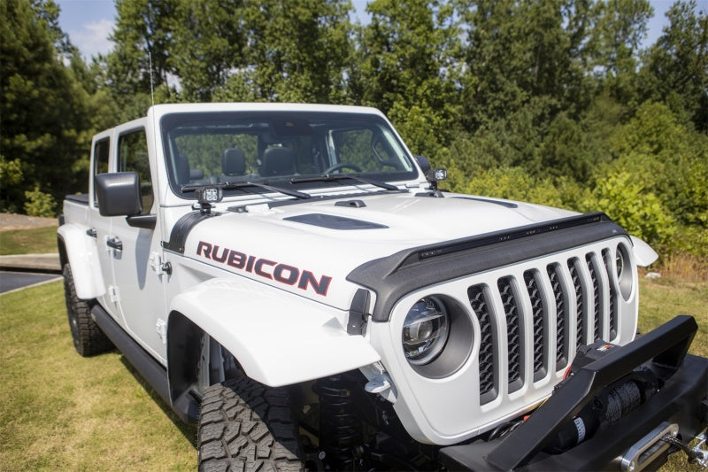 AVS 2018-2019 Jeep Wrangler (JL) Aeroskin Low Profile Hood Shield w/ Lights - Black-tuningsupply.com