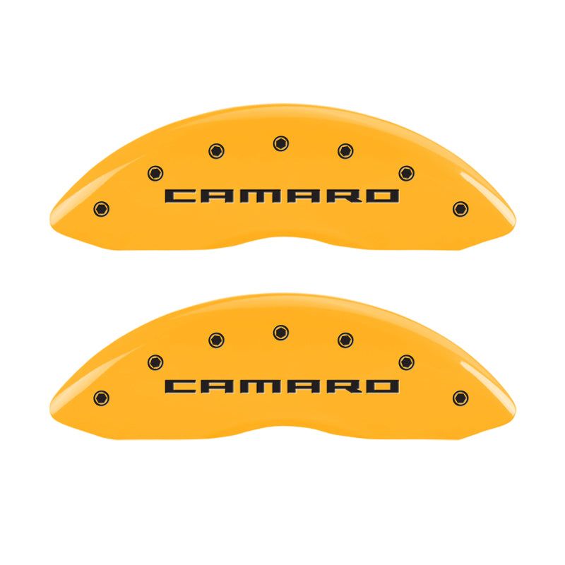 MGP 4 Caliper Covers Engraved Front & Rear Gen 5/Camaro Yellow finish black ch-tuningsupply.com