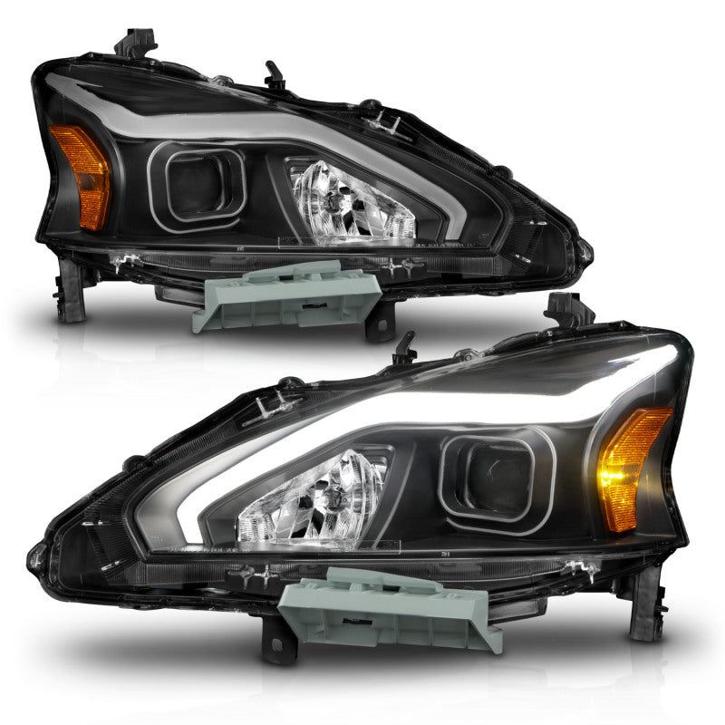 ANZO 13-15 Nissan Altima (w/o Factory HID Bulbs) Projector Headlights - w/ Light Bar Black Housing-tuningsupply.com