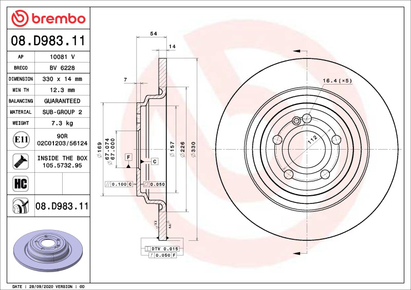 

Brembo OE 08.D983.11 - BRE08.D983.11 - Brembo 16-17 Honda Accord/16-22 Civic/19-22 Insight Front UV Coated Rotor - Shipped in Europe - Tuningsupply.com
