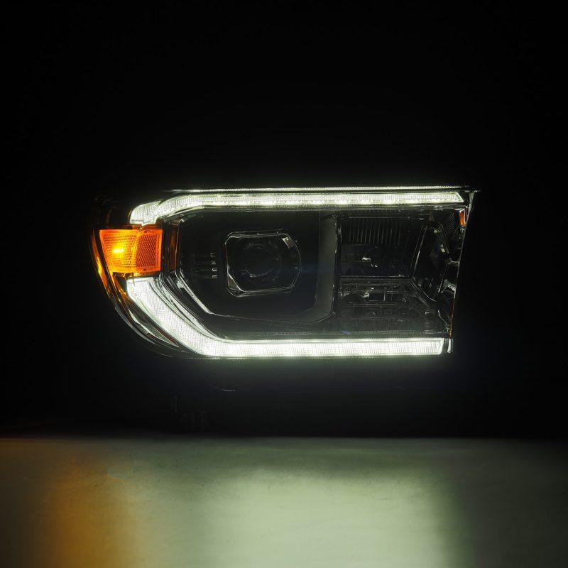 AlphaRex 07-13 Toyota Tundra / 08-17 Sequoia LUXX LED Proj HL Chrome w/Actv Light / Seq. Sig + DRL-tuningsupply.com