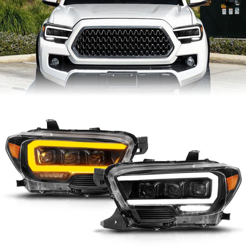 ANZO 16-22 Toyota Tacoma LED Projector Headlights w/ Light Bar Sequential Black Housing w/Initiation-tuningsupply.com