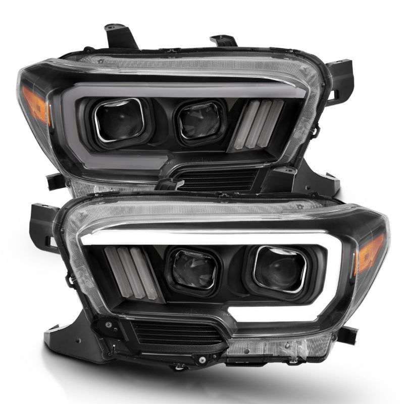 ANZO 2016-2017 Toyota Tacoma Projector Headlights w/ Plank Style Switchback Black w/ Amber-tuningsupply.com