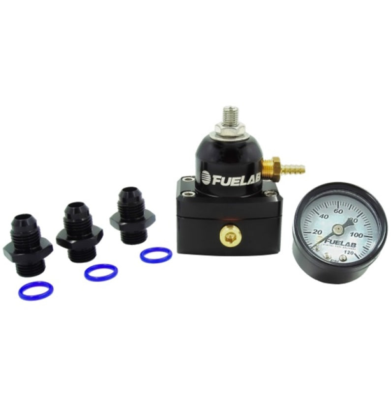 Fuelab 535 EFI Adjustable Mini FPR 25-90 PSI (2) -6AN In (1) -6AN Return (3) -6AN ORB w/Gauge Kit-tuningsupply.com