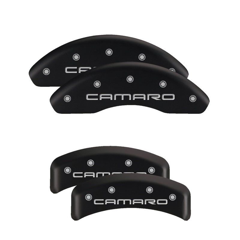 MGP 4 Caliper Covers Engraved Front & Rear With stripes/Challenger Black finish silver ch-Caliper Covers-MGP-MGP12162SCL1BK-SMINKpower Performance Parts