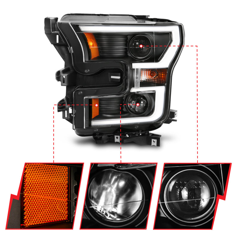 

ANZO  - ANZ111357 - ANZO 2015-2017 Ford F-150 Projector Headlights w/ Plank Style Switchback Black w/ Amber - Shipped in Europe - Tuningsupply.com
