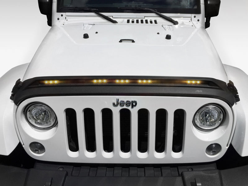 AVS 2007-2018 Jeep Wrangler JK Aeroskin Low Profile Hood Shield w/ Lights - Black-tuningsupply.com