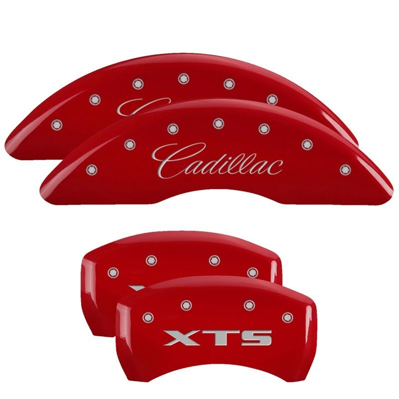 MGP 4 Caliper Covers Engraved Front Cadillac Engraved Rear XTS Red finish silver ch-tuningsupply.com