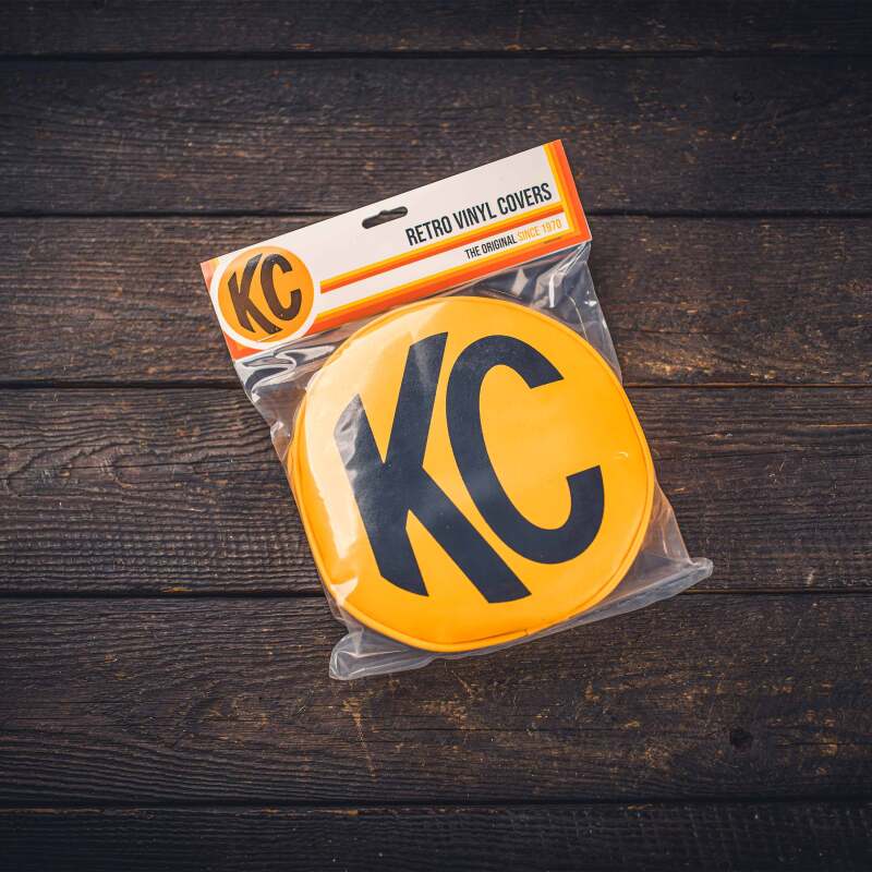 KC HiLiTES Retro 8in Round Yellow Vinyl Light Cover w/ Black KC Logo (Pair)-tuningsupply.com