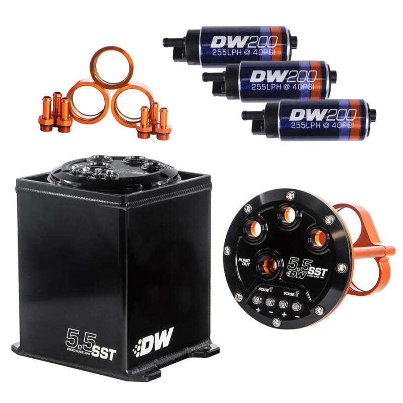 DeatschWerks 5.5L Modular Surge Tank Includes 3 DW200 Fuel Pumps-tuningsupply.com