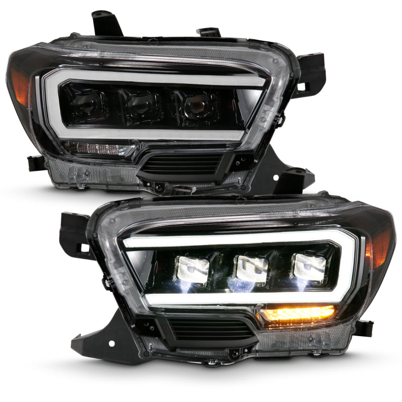 ANZO 2016-2018 Toyota Tacoma LED Projector Headlights Plank Style Black w/ Amber-tuningsupply.com