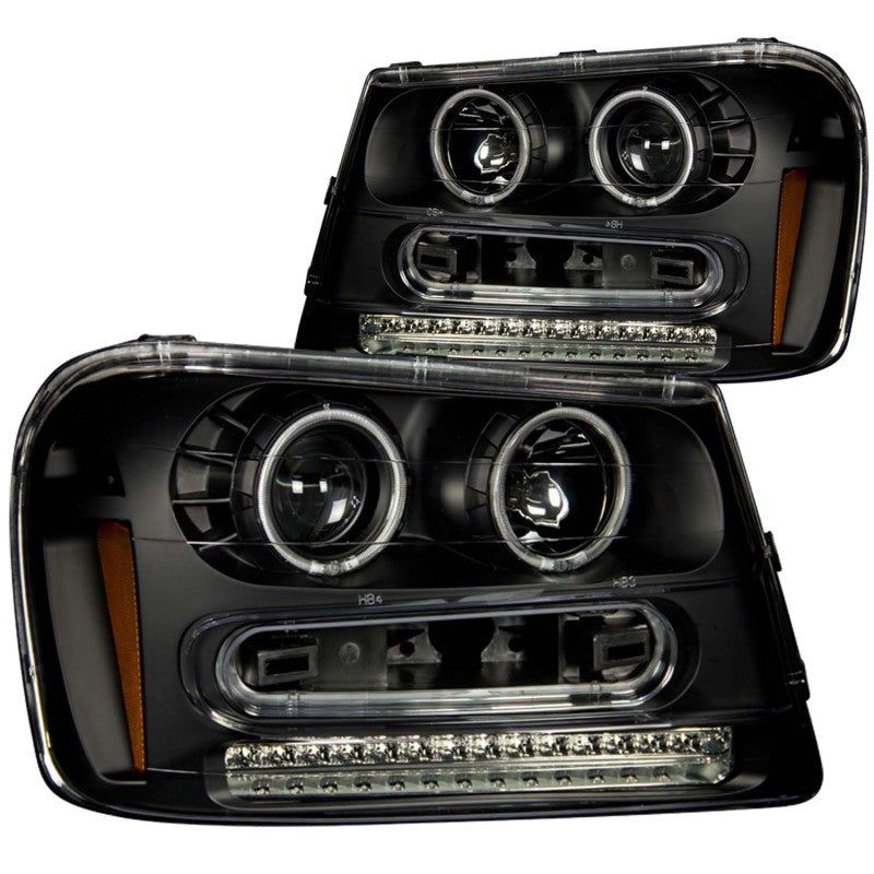 ANZO 2002-2009 Chevrolet Trailblazer Projector Headlights w/ Halo Black-tuningsupply.com