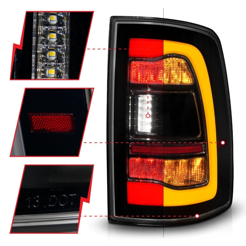 ANZO 09-18 Dodge Ram 1500 Sequential LED Taillights Smoke Black w/Switchback Amber Signal-tuningsupply.com