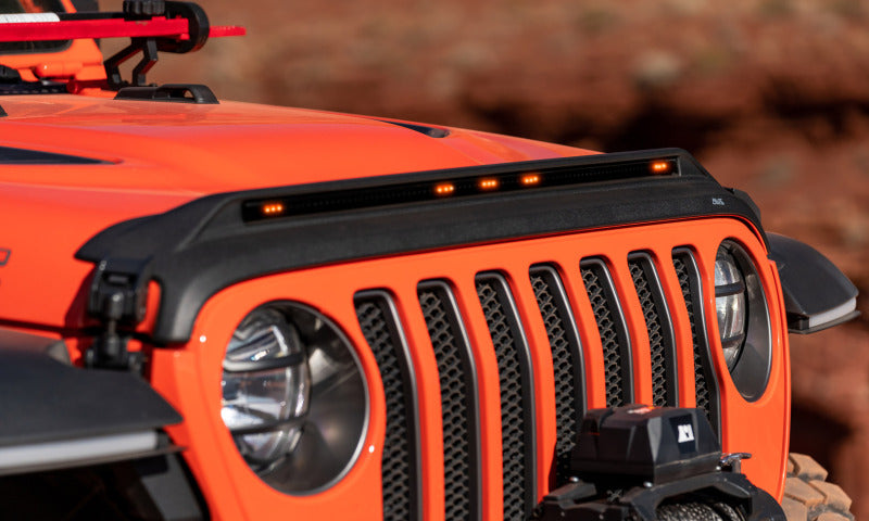 AVS 2018-2019 Jeep Wrangler (JL) Aeroskin Low Profile Hood Shield w/ Lights - Black-tuningsupply.com