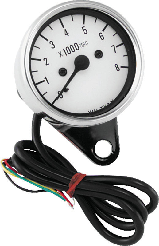 Bikers Choice 2.5 Inch Chrome Mini Tach Universal White Face 8000 RPM-tuningsupply.com