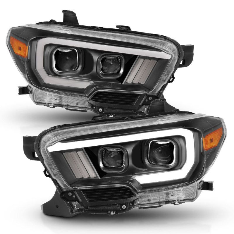 ANZO 2016-2017 Toyota Tacoma Projector Headlights w/ Plank Style Switchback Black w/ Amber w/ DRL-tuningsupply.com