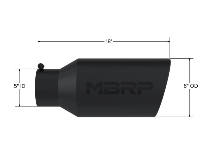 MBRP Universal Tip 8in OD Rolled End 5in Inlet 18in Length T304 - Black-tuningsupply.com