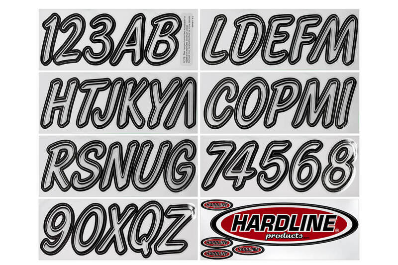 

Hardline SIBKG400 - HRLSIBKG400 - Hardline Boat Lettering Registration Kit 3 in. - 400 Silver/Black - Shipped in Europe - Tuningsupply.com
