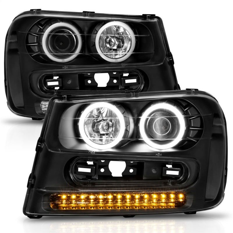 ANZO 2002-2009 Chevrolet Trailblazer Projector Headlights w/ Halo Black-tuningsupply.com