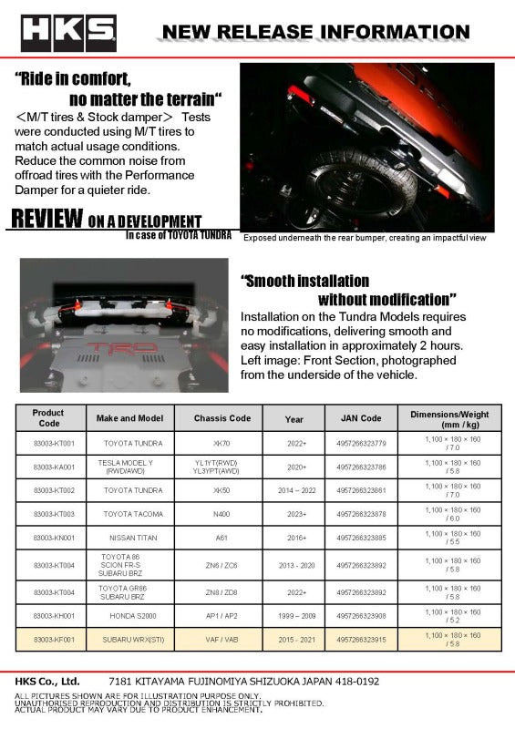 

HKS 83003-KF001 - HKS83003-KF001 - HKS Performance Damper for 2014 - 2020 Subaru WRX (STI) - Shipped in Europe - Tuningsupply.com
