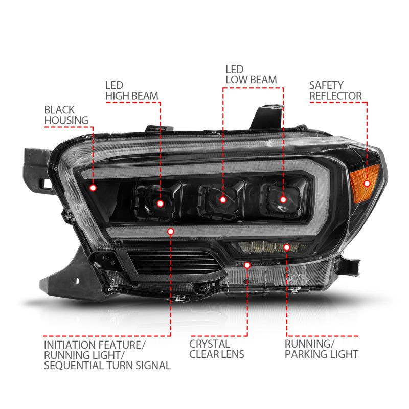 ANZO 16-22 Toyota Tacoma LED Projector Headlights w/ Light Bar Sequential Black Housing w/Initiation-tuningsupply.com