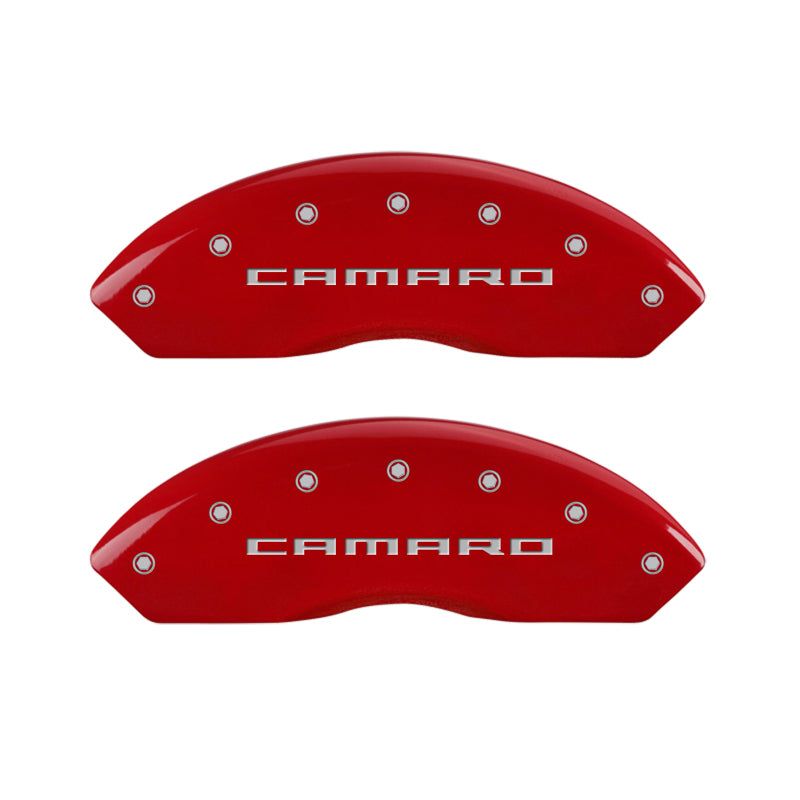 MGP 4 Caliper Covers Engraved Front & Rear Gen 5/Camaro Red finish silver ch-tuningsupply.com