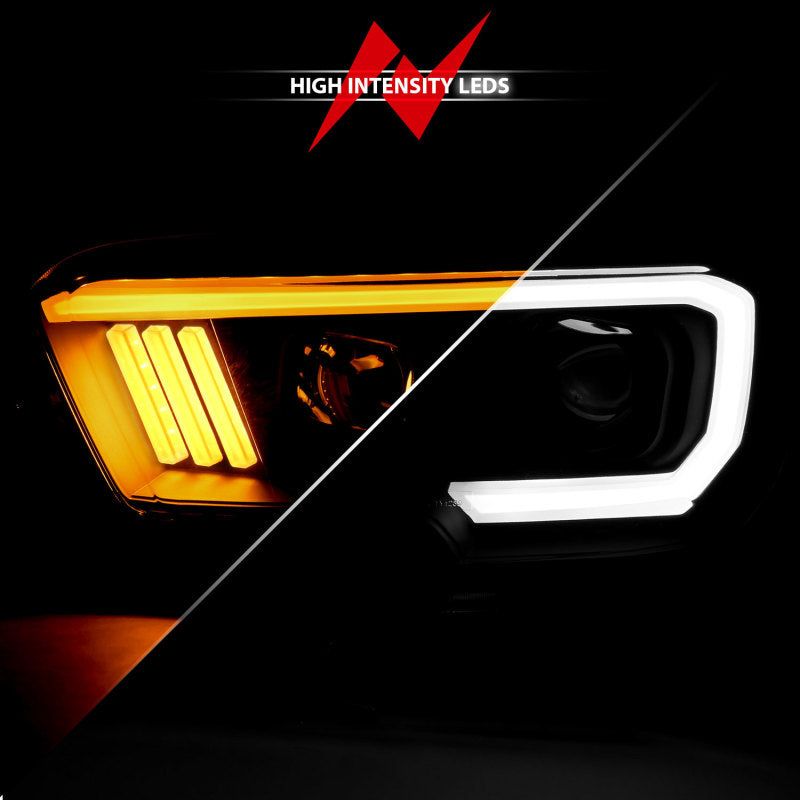 ANZO 2016-2017 Toyota Tacoma Projector Headlights w/ Plank Style Switchback Black w/ Amber-tuningsupply.com