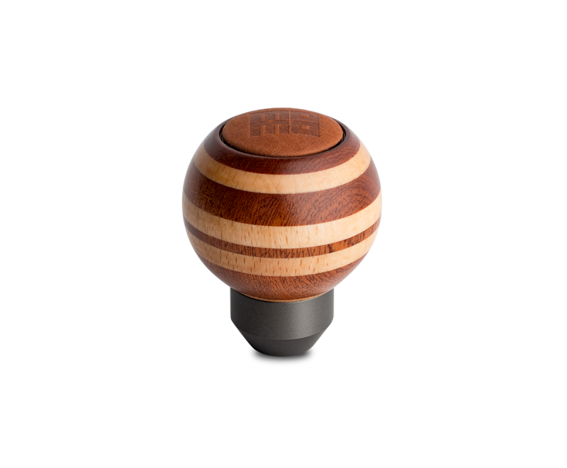 Momo Targa Heritage Shift Knob - Round Wood, Layered Mahogany and Beechwood, Leather Insert Top-tuningsupply.com