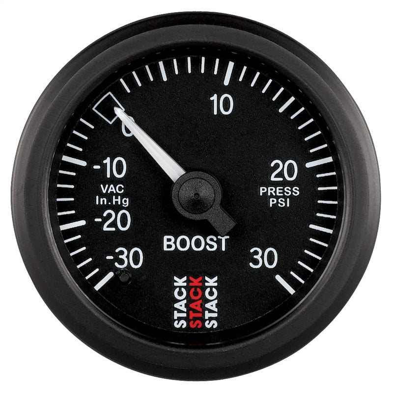 Autometer 52mm Stack Instruments -30INHG to +30PSI Mechanical Boost Gauge - Black-tuningsupply.com