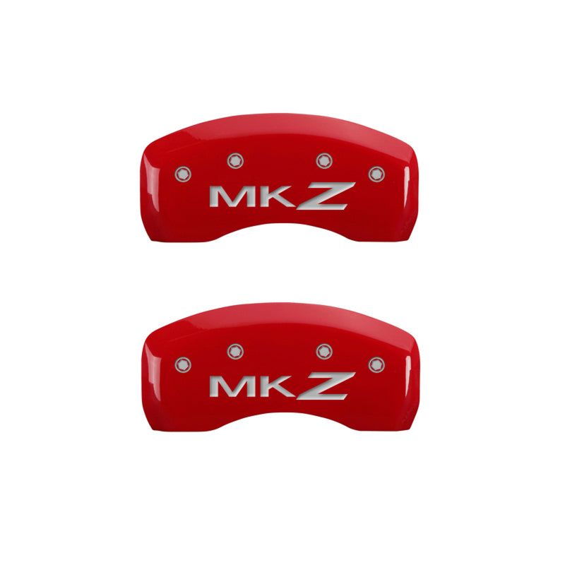 MGP 4 Caliper Covers Engraved Front Lincoln Engraved Rear MKZ Red finish silver ch-tuningsupply.com