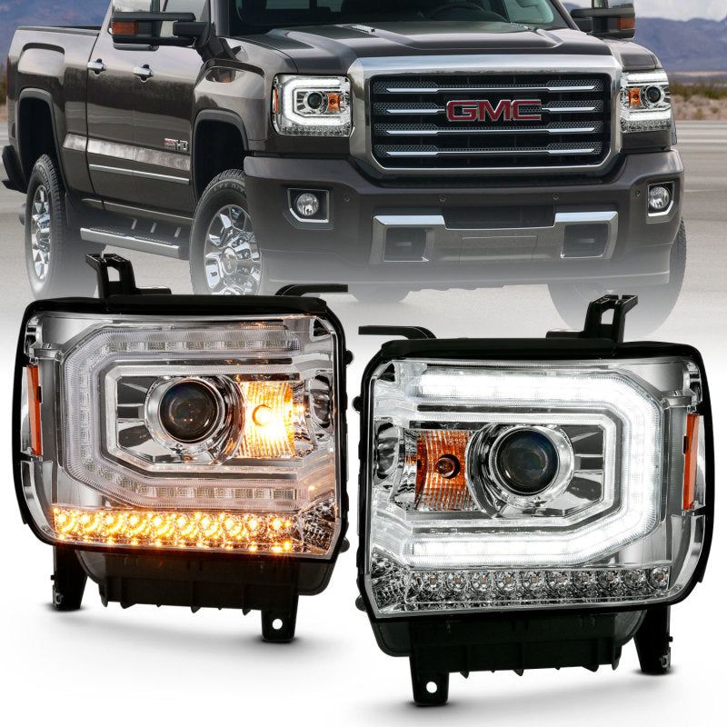 ANZO 2016-2019 Gmc Sierra 1500 Projector Headlight Plank Style Chrome w/ Sequential Amber Signal-tuningsupply.com