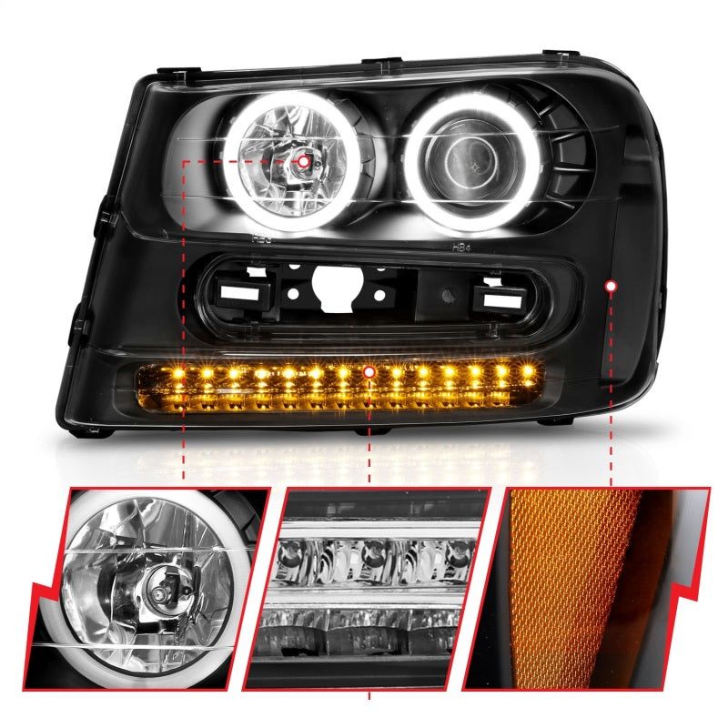 ANZO 2002-2009 Chevrolet Trailblazer Projector Headlights w/ Halo Black-tuningsupply.com