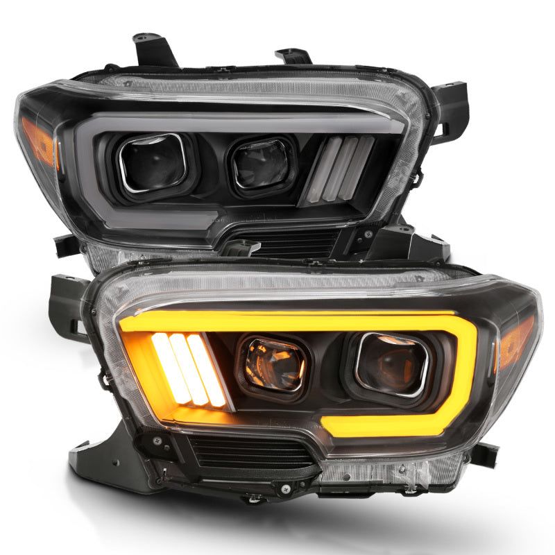 ANZO 2016-2017 Toyota Tacoma Projector Headlights w/ Plank Style Switchback Black w/ Amber-tuningsupply.com