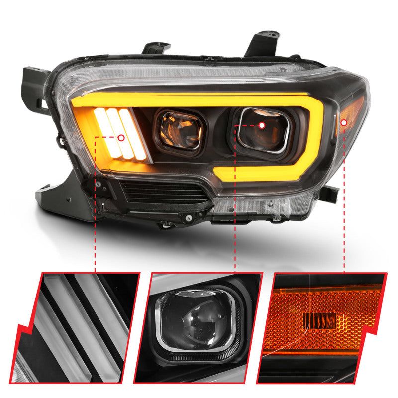 ANZO 2016-2017 Toyota Tacoma Projector Headlights w/ Plank Style Switchback Black w/ Amber-tuningsupply.com