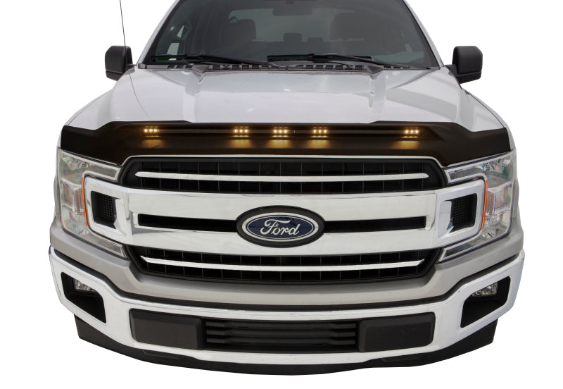 AVS 2015-2019 Ford F150 Aeroskin Low Profile Hood Shield w/ Lights - Black-tuningsupply.com