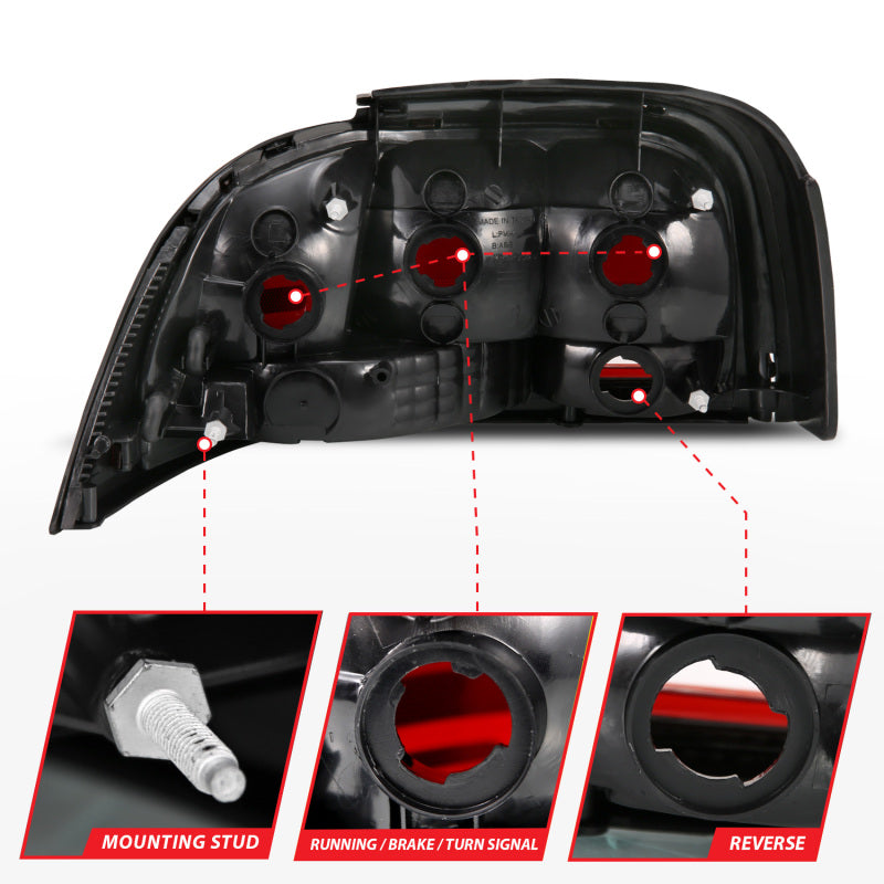 ANZO 1994-1998 Ford Mustang Taillight Dark Red Lens (OE Style)-tuningsupply.com