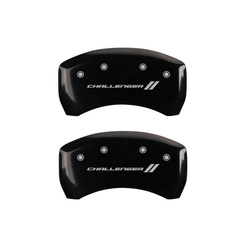 MGP 4 Caliper Covers Engraved Front & Rear With stripes/Challenger Black finish silver ch-tuningsupply.com