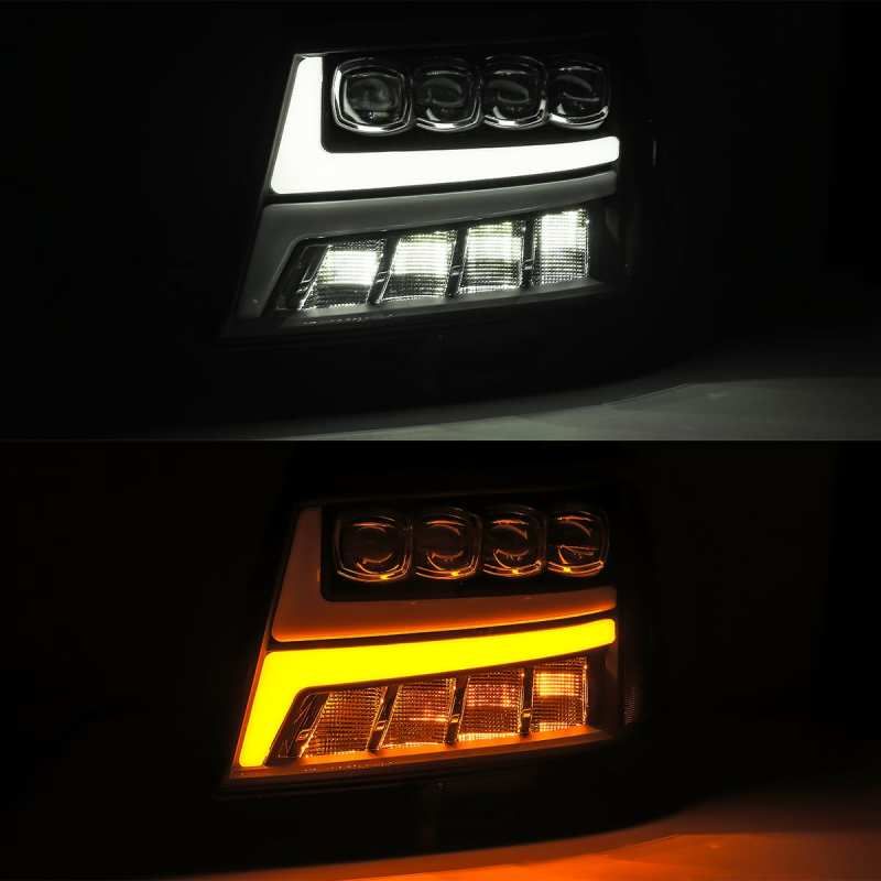 AlphaRex 07-13 Chevy Avalanche NOVA LED Proj Headlights Plank Style Gloss Black w/Activ Light/DRL-tuningsupply.com