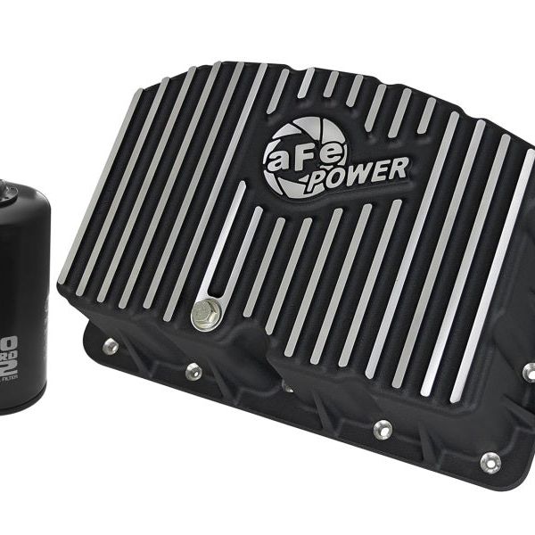 AFE Pro Series Engine Oil Pan Black w/Machined Fins; 11-16 Ford Powerstroke V8-6.7L (td)-tuningsupply.com