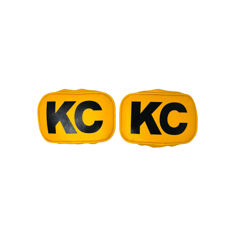 KC HiLiTES Retro 5in x 7in Rectangular Yellow Vinyl Light Cover w/ Black KC Logo (Pair)-tuningsupply.com