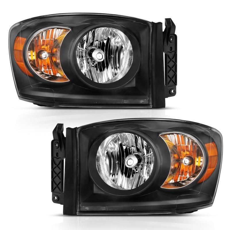 ANZO 2006-2009 Dodge Ram 1500 Crystal Headlight  Black Amber-tuningsupply.com