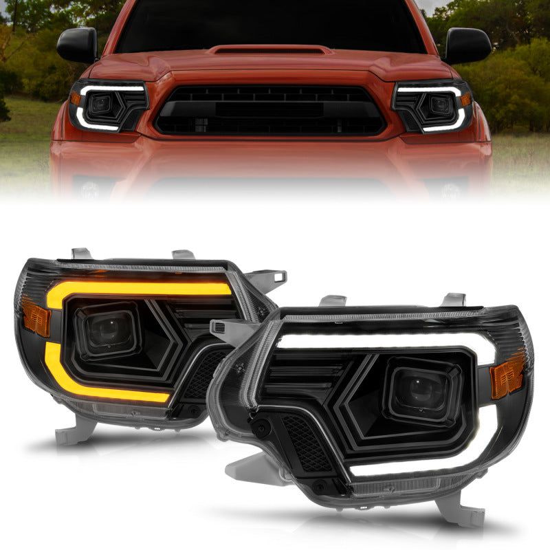 ANZO 12-15 Toyota Tacoma Projector Headlights - w/ Light Bar Switchback Black Housing-tuningsupply.com