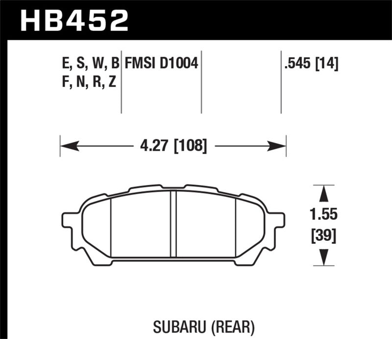 

Hawk Performance HB452Z.545 - HAWKHB452Z.545 - Hawk 03-05 WRX D1004 Performance Ceramic Street Rear Brake Pads - Shipped in Europe - Tuningsupply.com
